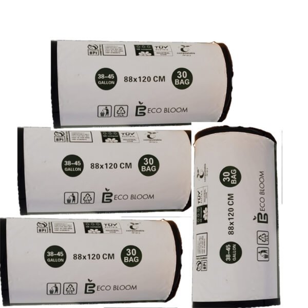 800x800 120 Compostable Garbage Bags – 88 × 120 cm – Black – 4 Rolls