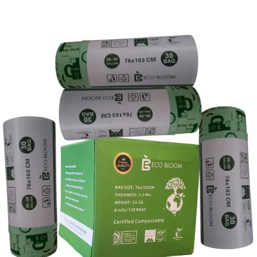 120 Compostable Garbage Bags – 76 × 103 cm – Green – 4 Rolls/Box